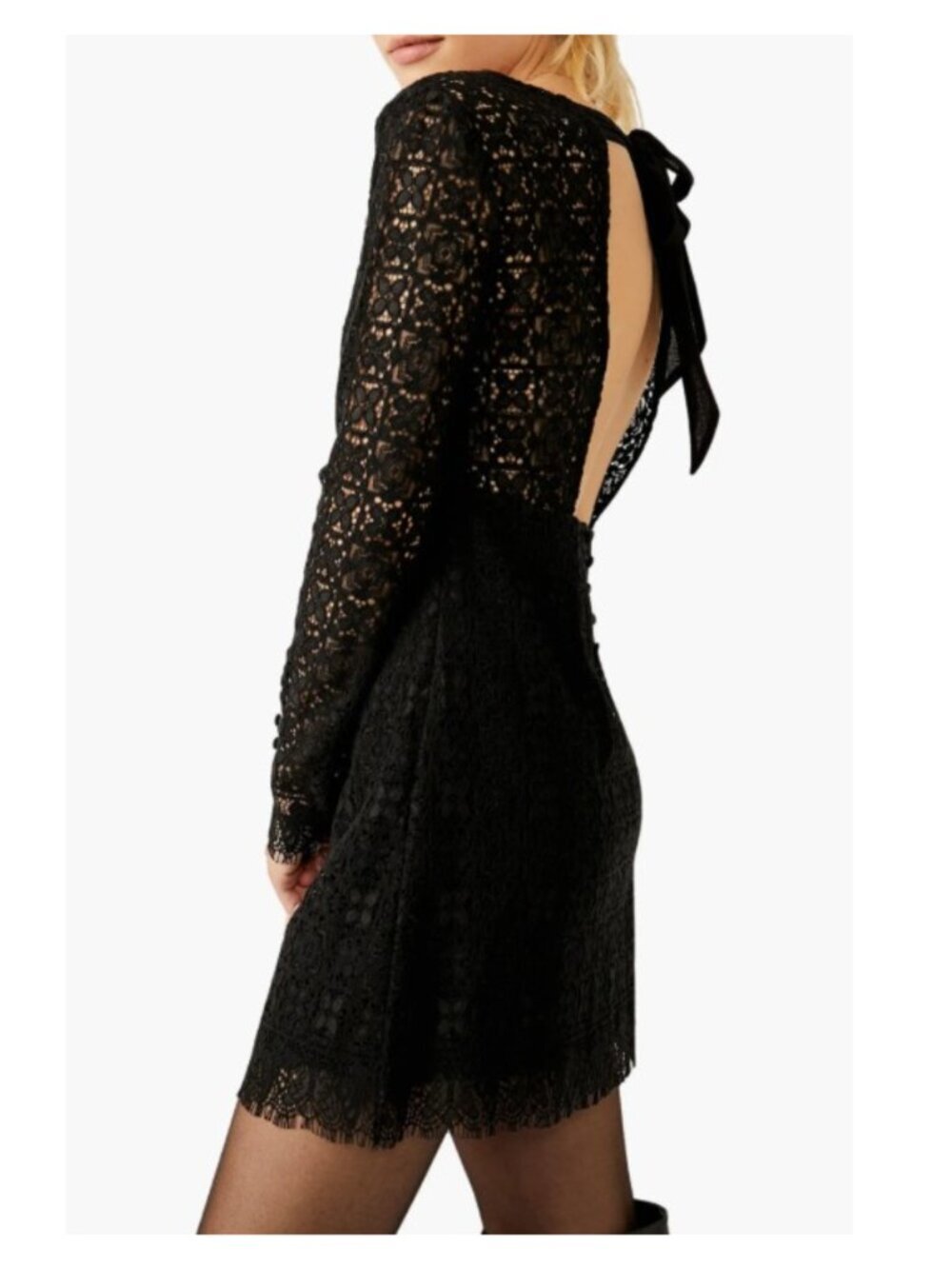 Free People Honey Honey Lace Long Sleeve Mini Dress in Black Size S *READ*